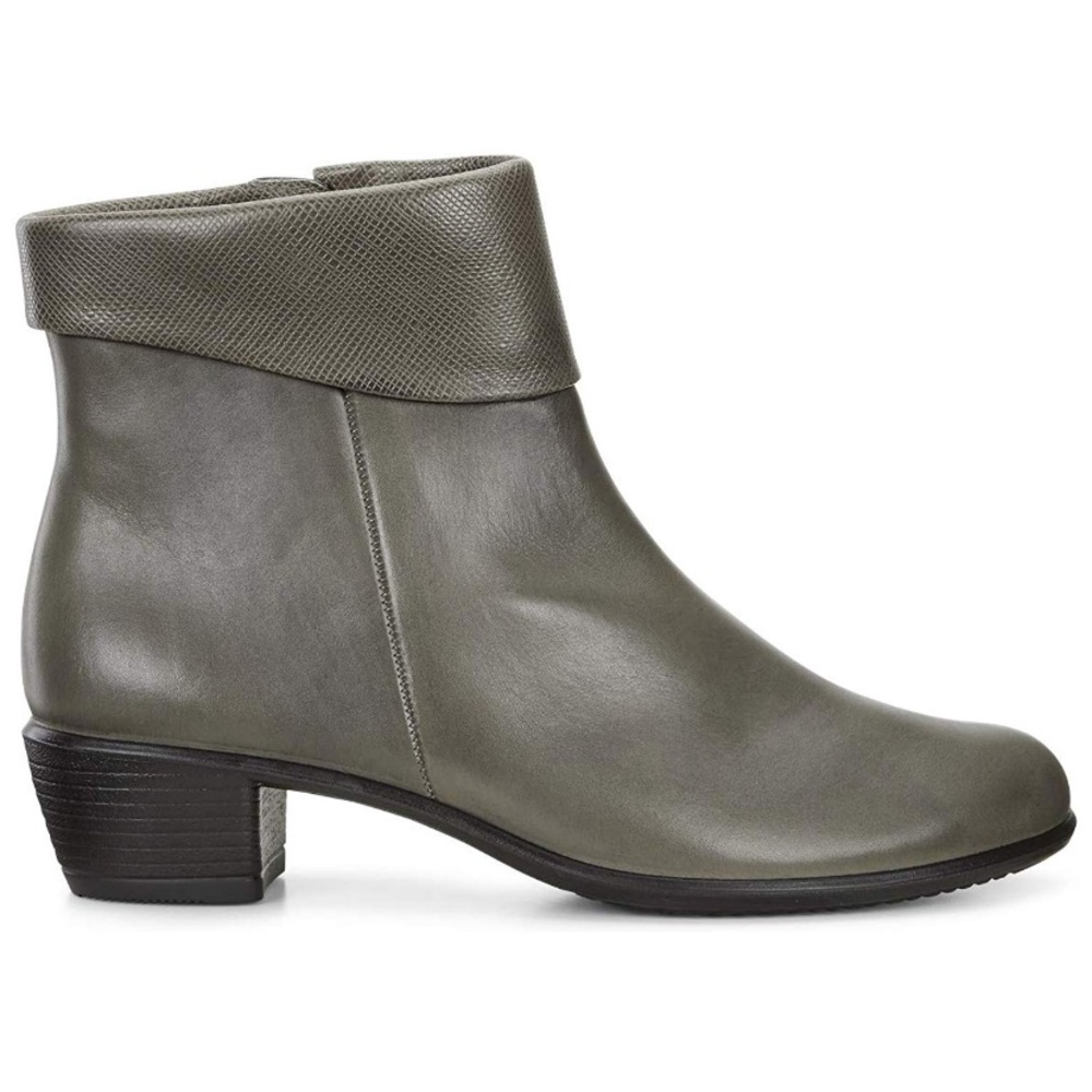 Ecco Grey Leather Slouch Low Heel Bootie